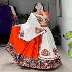 Traditional Mirror Work Rayon Cotton Lehenga Choli Set